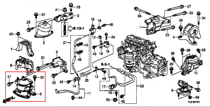 혼다 어코드 V6 2008-2012 2.0L 50830-TA2-H02를 거치하는 유압 정면 엔진